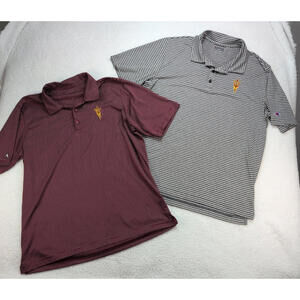ASU Sun Devils Men's Large Polo Lot of 2 Performance Striped NCAA Arizona St.